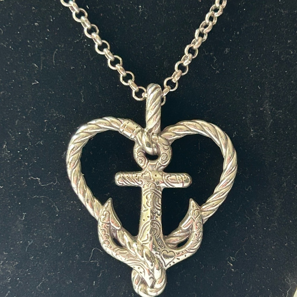 Brighton  "Anchored In Love" Silver Nautical Heart Necklace (1)